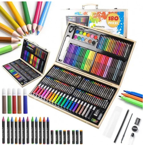 Set De Arte Y Dibujo Para Niños En Madera X 180 Piezas