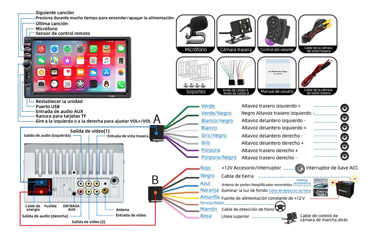 Radio Carro Pantalla 7 Con Camara De Reversa USB 7010B