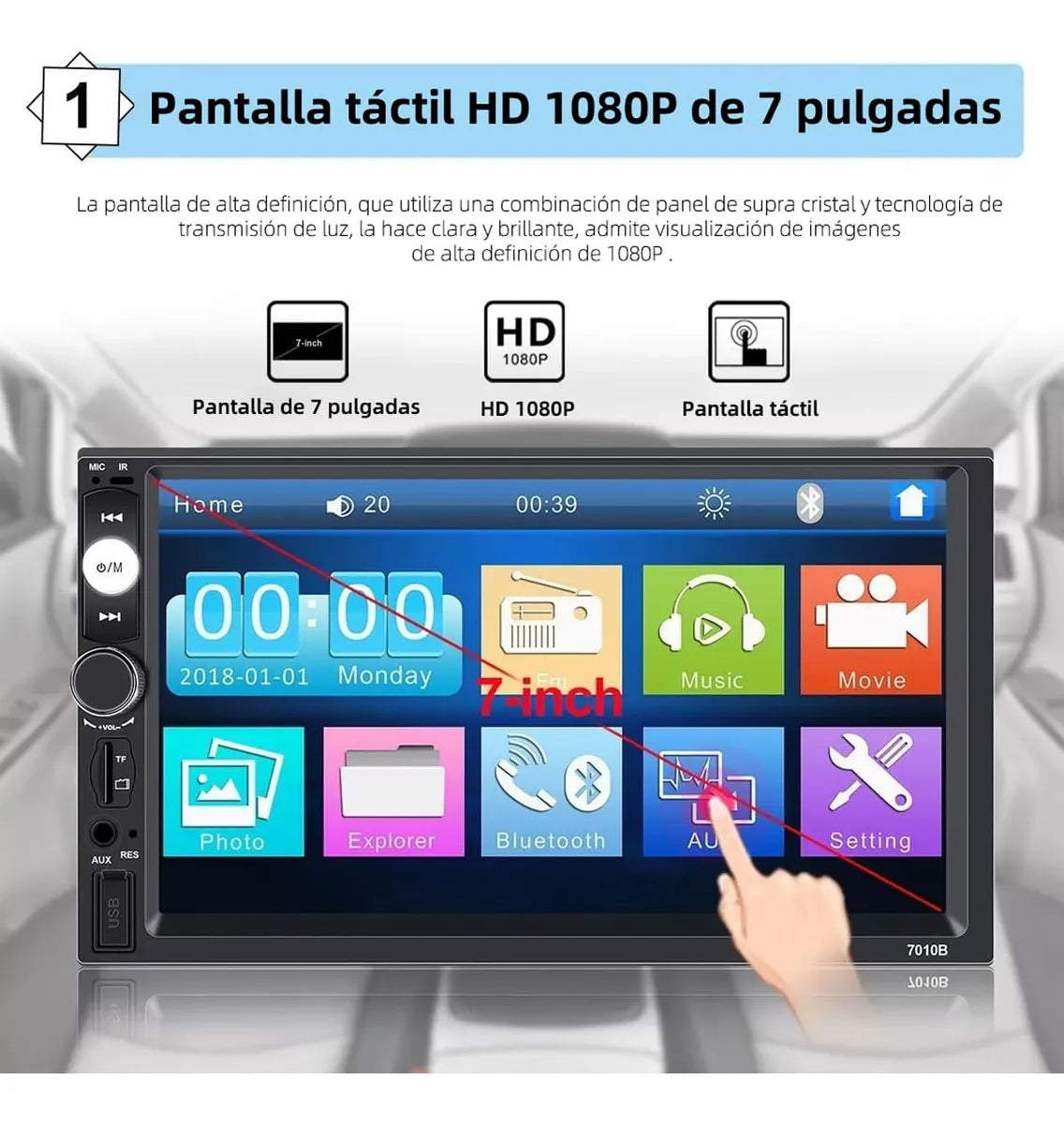 Radio Carro Pantalla 7 Con Camara De Reversa USB 7010B