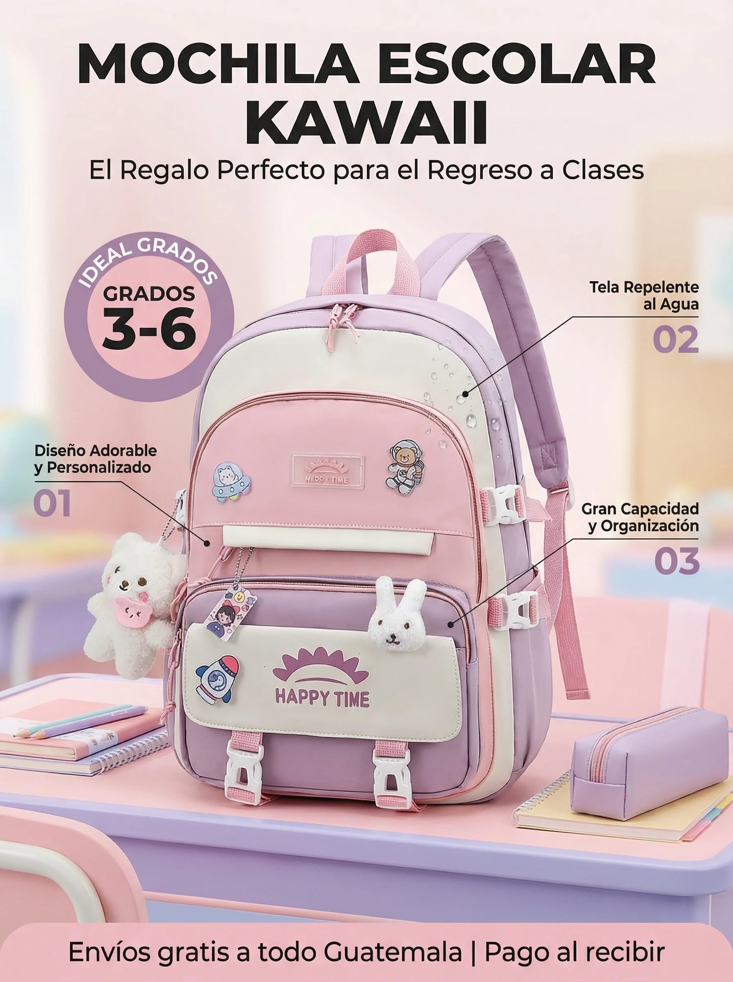 Mochila Kawaii con accesorios