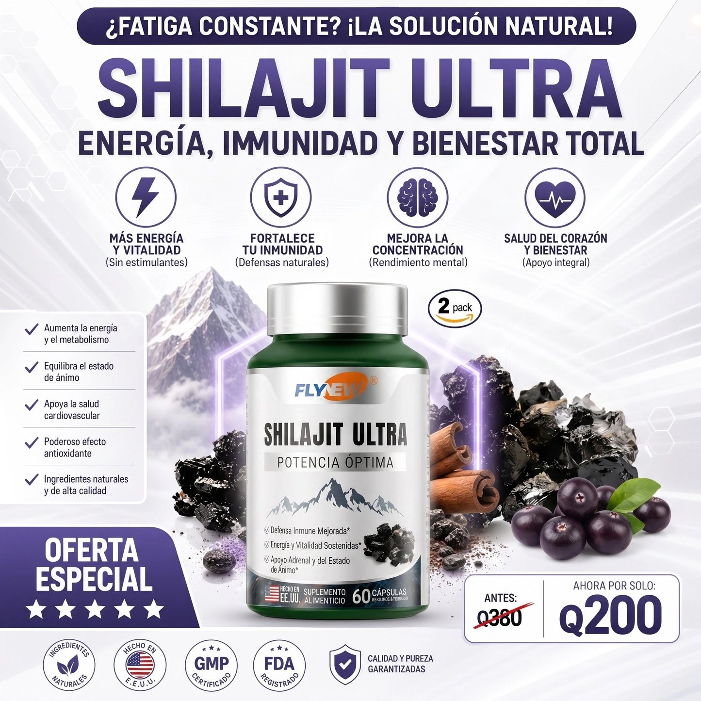 Suplemento Shilajit Ultra Energía Fuerza Potencia Flynew