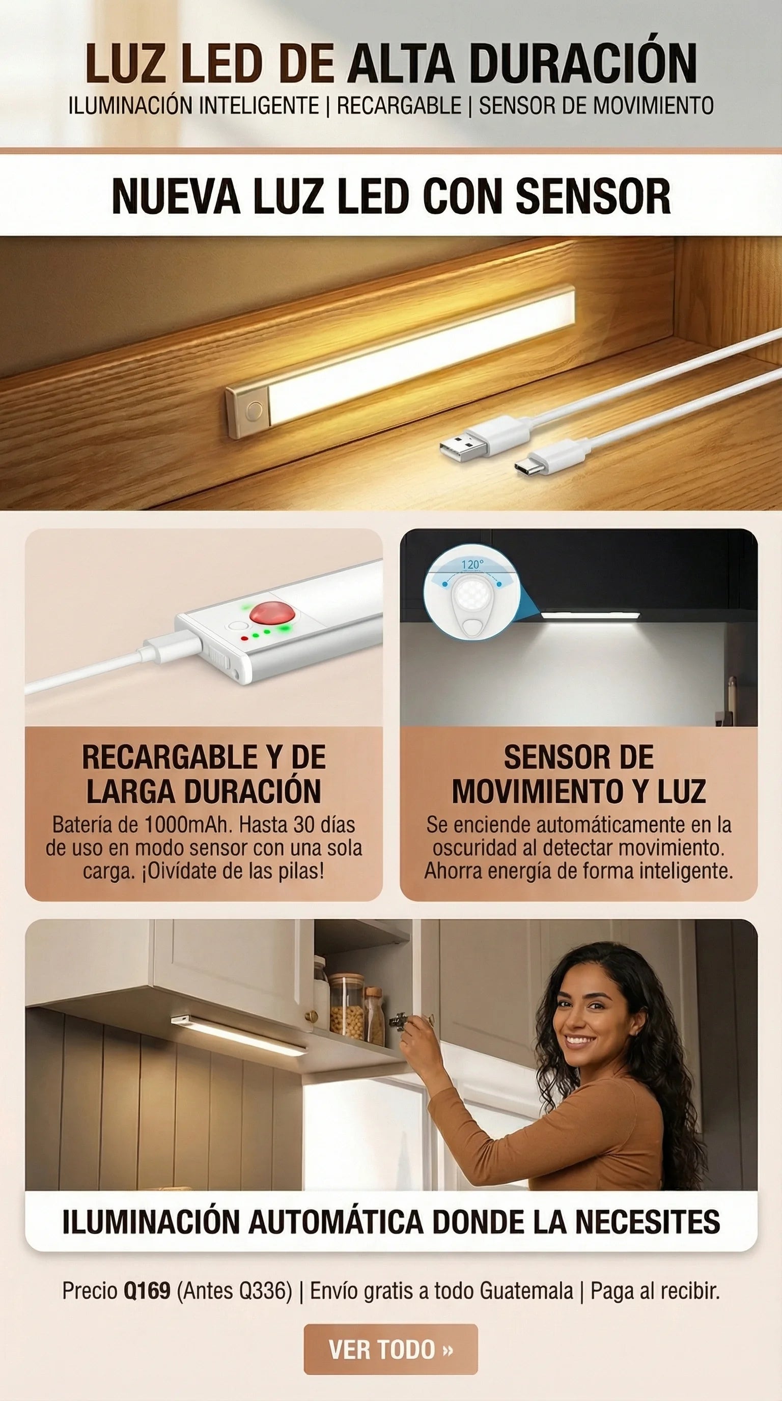 LUZ LED DE ALTA DURACIÓN CON SENSOR DE MOVIMIENTO ⭐⭐⭐⭐⭐